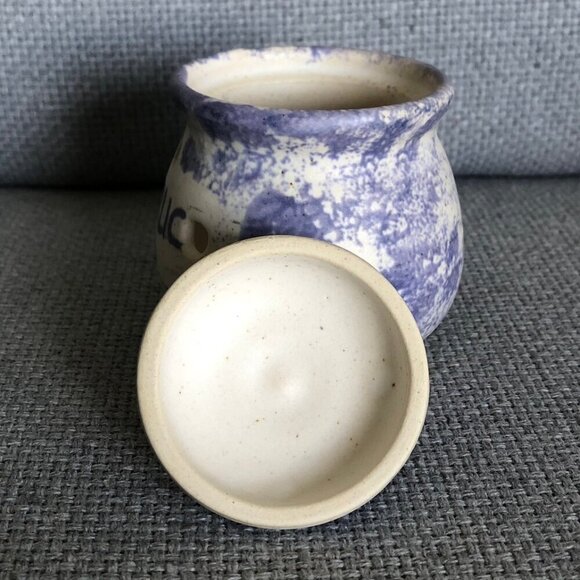 Artisan Ceramic Garlic Keeper Blue Lavender White Diameter 2.5 Inches - Picture 6 of 14